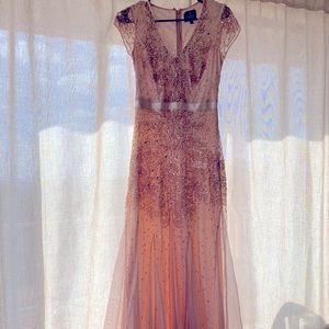 Adrianna Papell Blush Beaded Sequin Gown